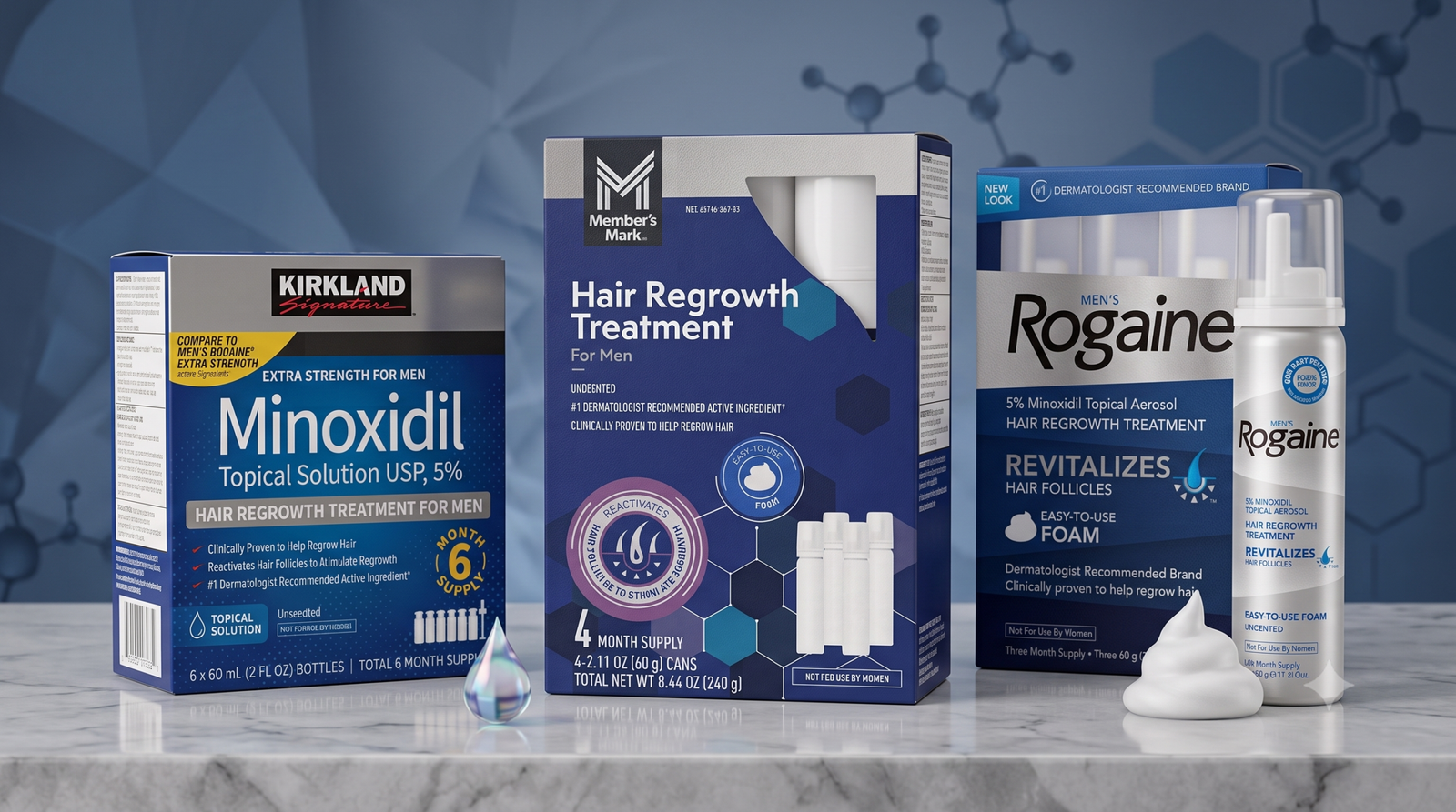 מינוקסידיל 5% — Kirkland · Member's Mark · Rogaine