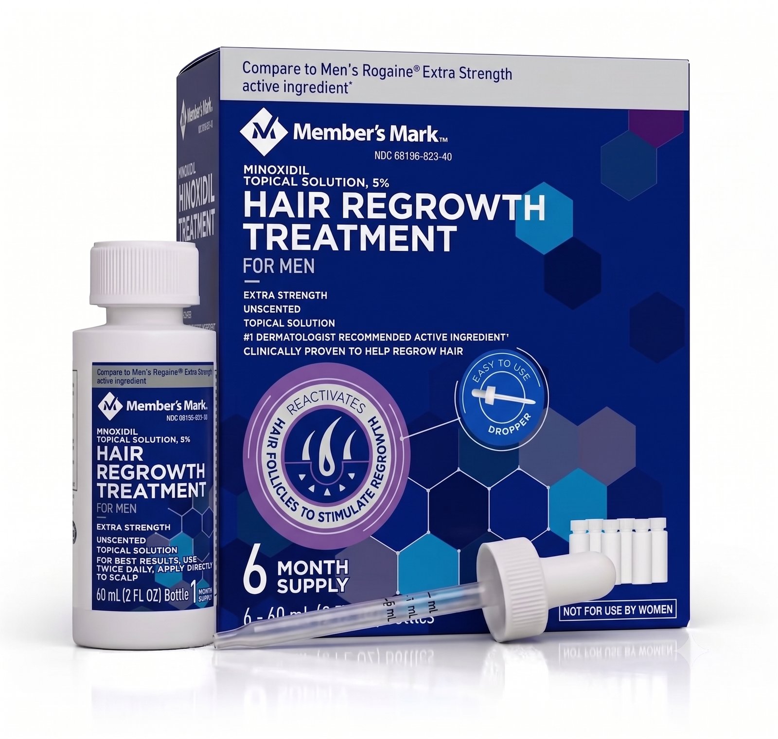 MM LIQUID NEW PHOTO מינוקסידיל נוזל 5% לגבר – 6 בקבוקים | Member's Mark Minoxidil – תמונה 1